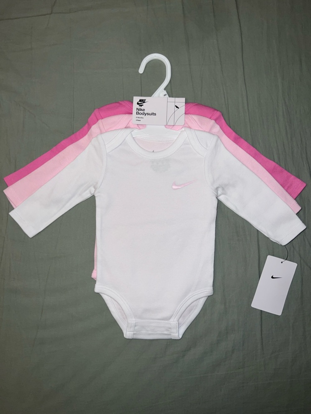 Nike Baby Girls Long-Sleeve Bodysuit 3-Pack in White and Pink Shades